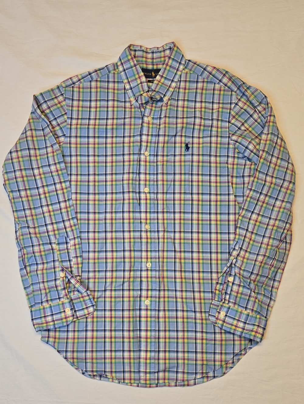 Ralph Lauren Blue, Green, Yellow & Pink Multi-Plaid Button Down Dress Shirt